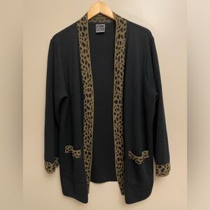 Lennie Women for Nina Leonard Leopard Print Black Cardigan